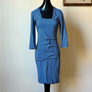 Nicole Miller Artelier Square Neck Striped Blue Dress
